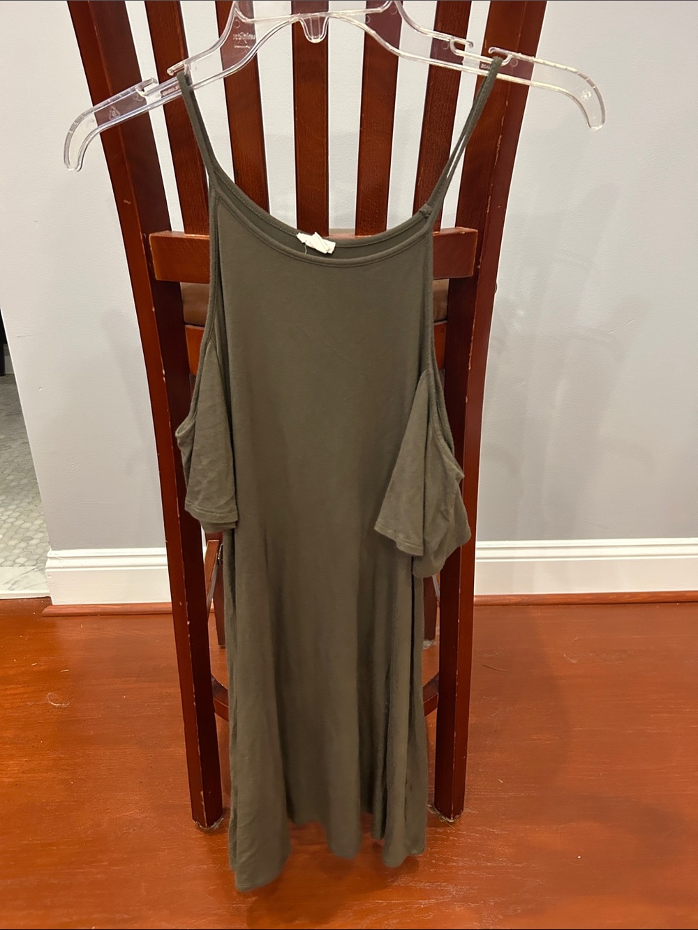 Garage Olive Cold-Shoulder Maxi Dress with Thin Straps